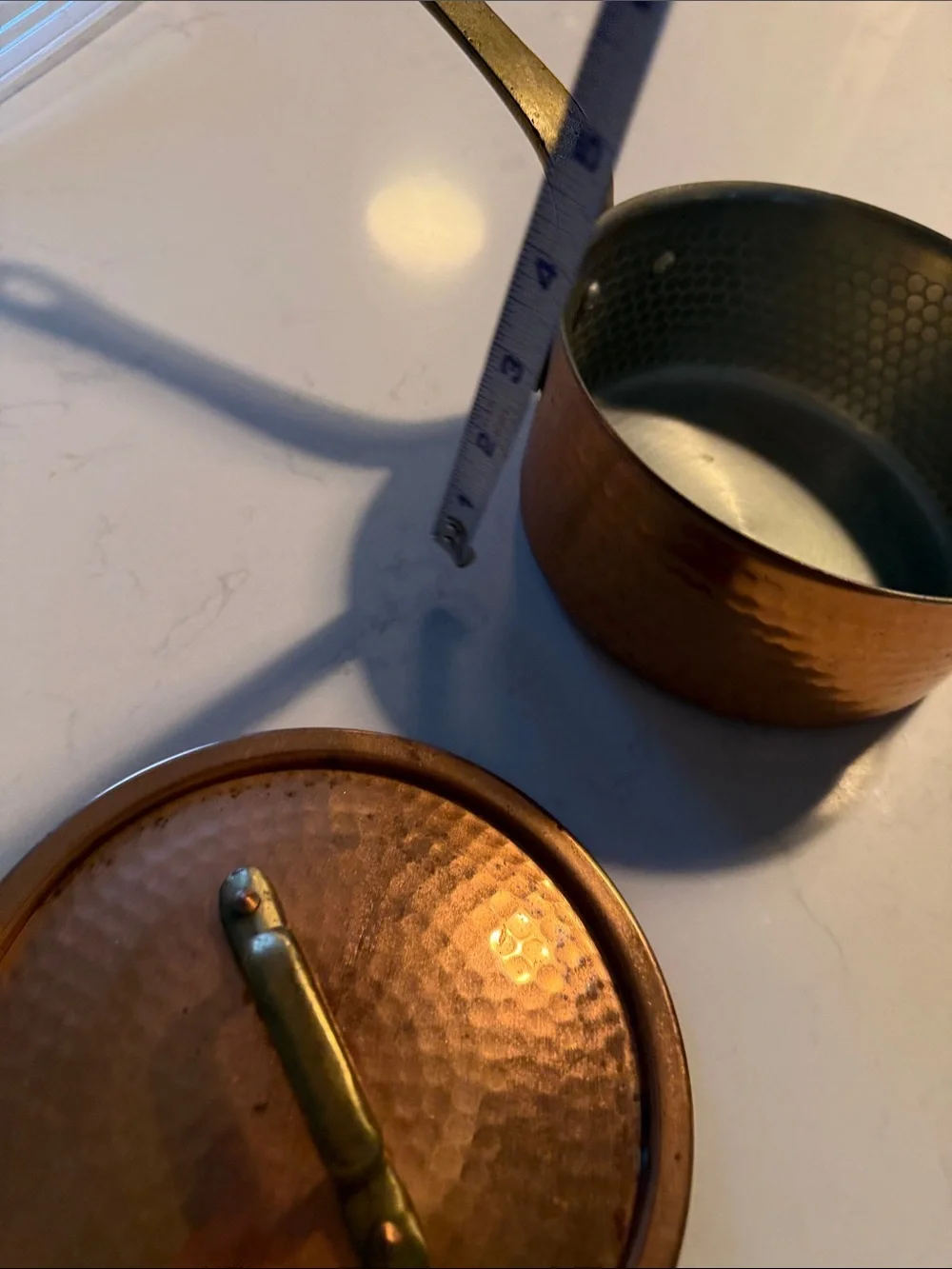Vintage Copper-Finish Hammered Saucepan with Lid - brass Handle